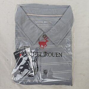 Michel Rouen Performance Golf Polo Shirt Light Gray Stripe Men’s XL Short Sleeve